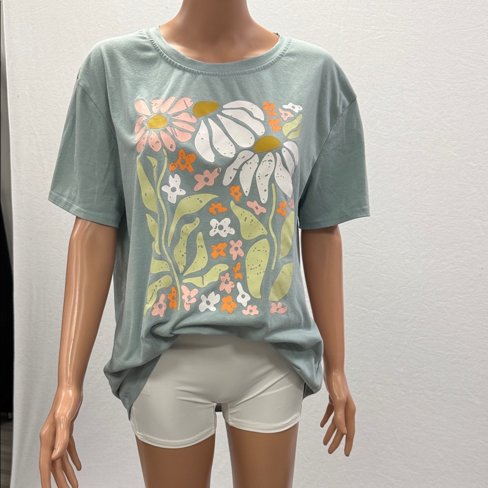 Floral Graphic Tee - Sage Green Women’s Top
